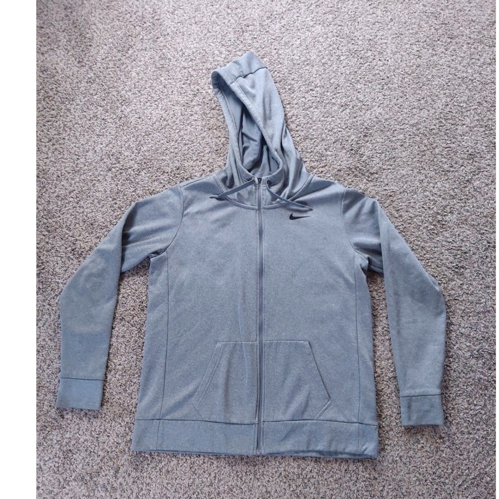 Nike Hoodie Mens L Gray Dri-FIT Full Zip Training Sweatshirt Activewear Stains